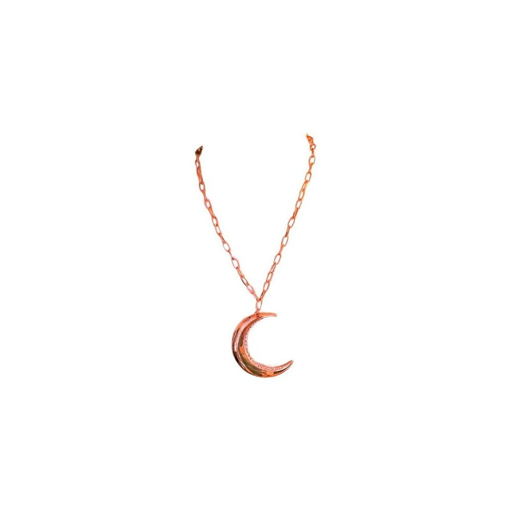 Women's/Teen GoldTone Necklace 3" Double Sided Half Moon Pendnt  24" Chain #2296 - Picture 2 of 5